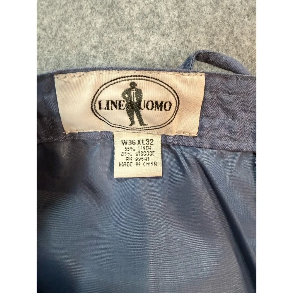 Line Uomo Mens Blue Grey Linen Viscose Drawstring Straight Leg Pants W36 L32